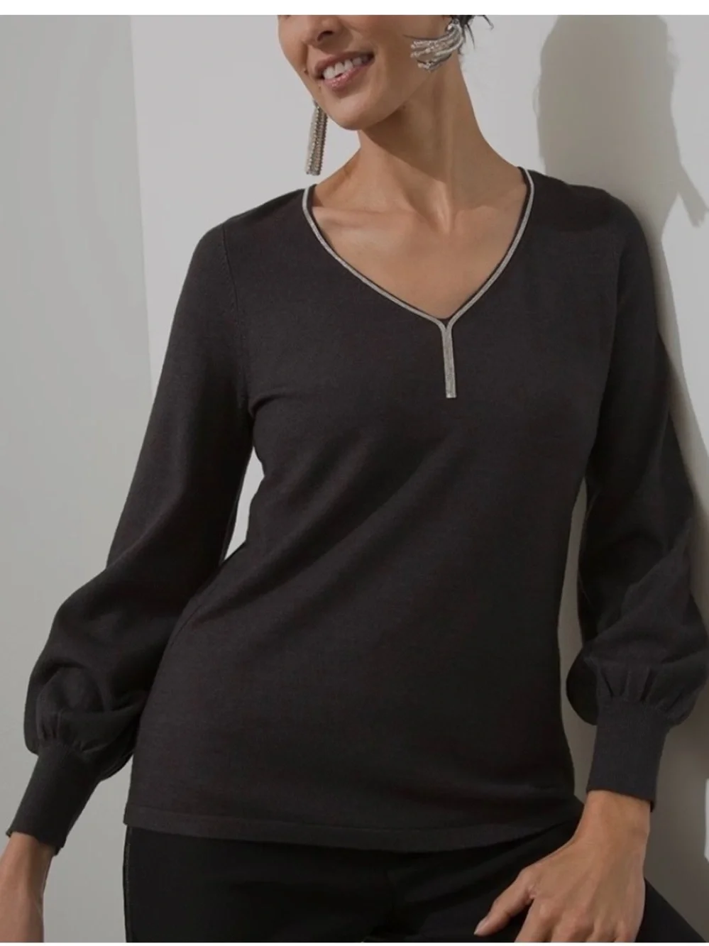 Chico's Caviar Lenzing/Cashmere Balloon Sleeve Sweater. Size Medium/Chico’s 1.